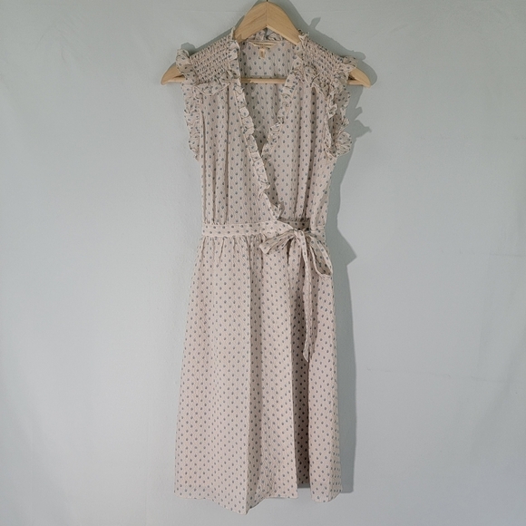 Rebecca Taylor Ikat Sleeveless Polkadot Wrap Dress Sz 2 White/Blue Ruffle - Picture 3 of 12